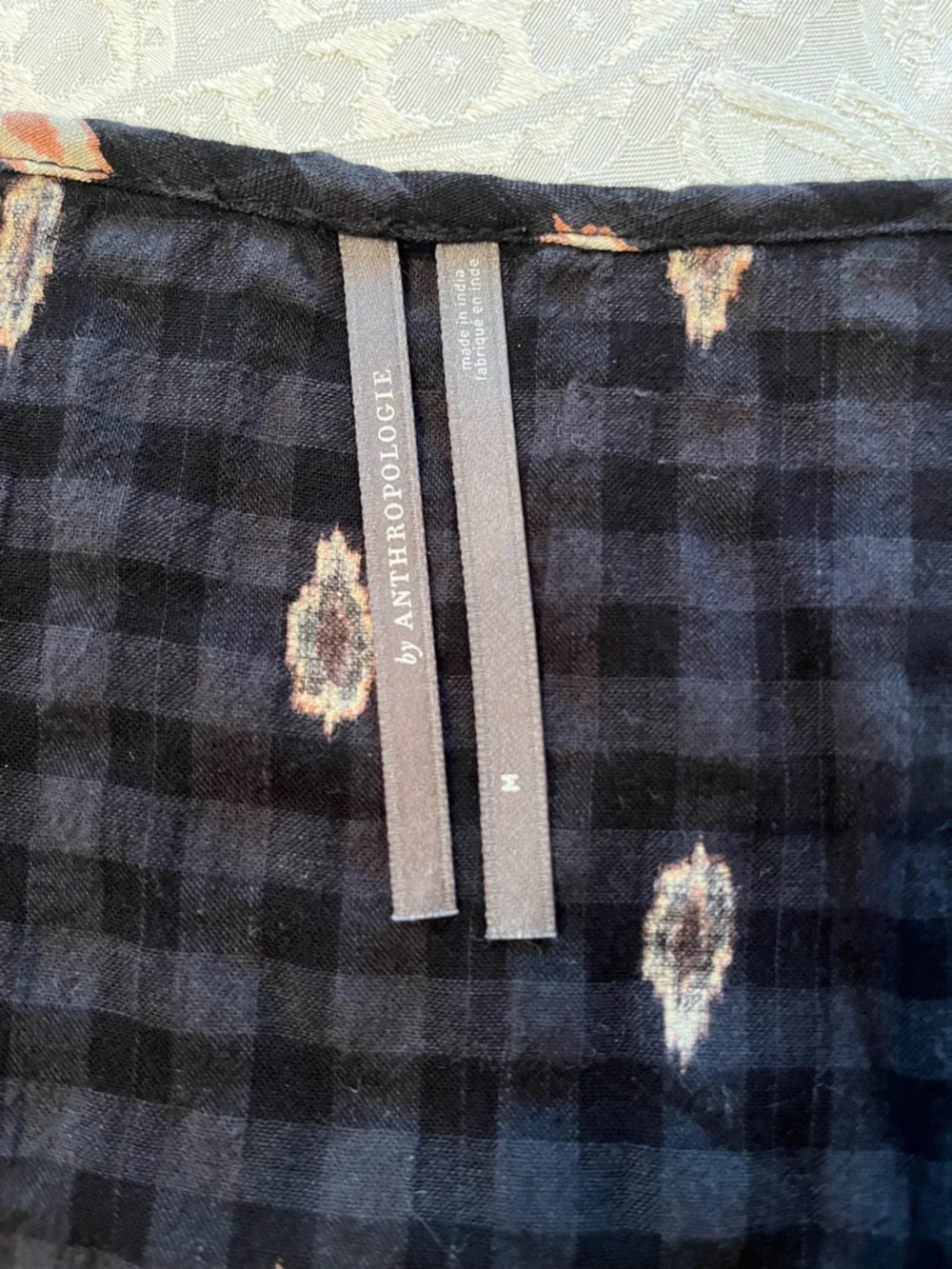 Anthropologie Black Plaid Mini Dress with Pinkish Tan Motifs Medium - Picture 2 of 6